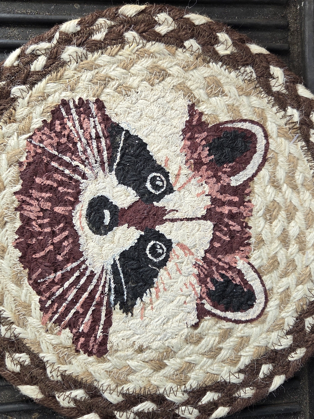 Handwoven Raccoon Serving Trivet - Natural, Brown, Black